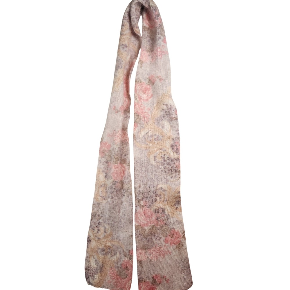 Cashmere feel Floral Knit Scarf Pink Rose Tapestry Soft Cottagecore Romantic
